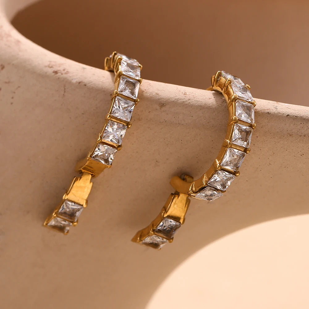 Square Crystal Hoop Earrings