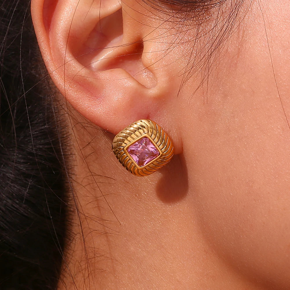 Square Crystal Gold Earrings