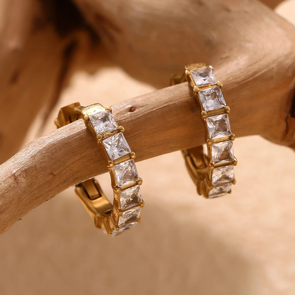 Square Crystal Hoop Earrings