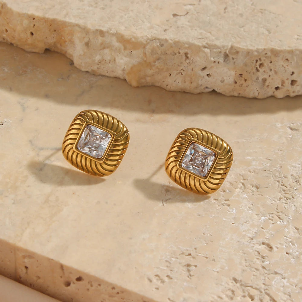 Square Crystal Gold Earrings