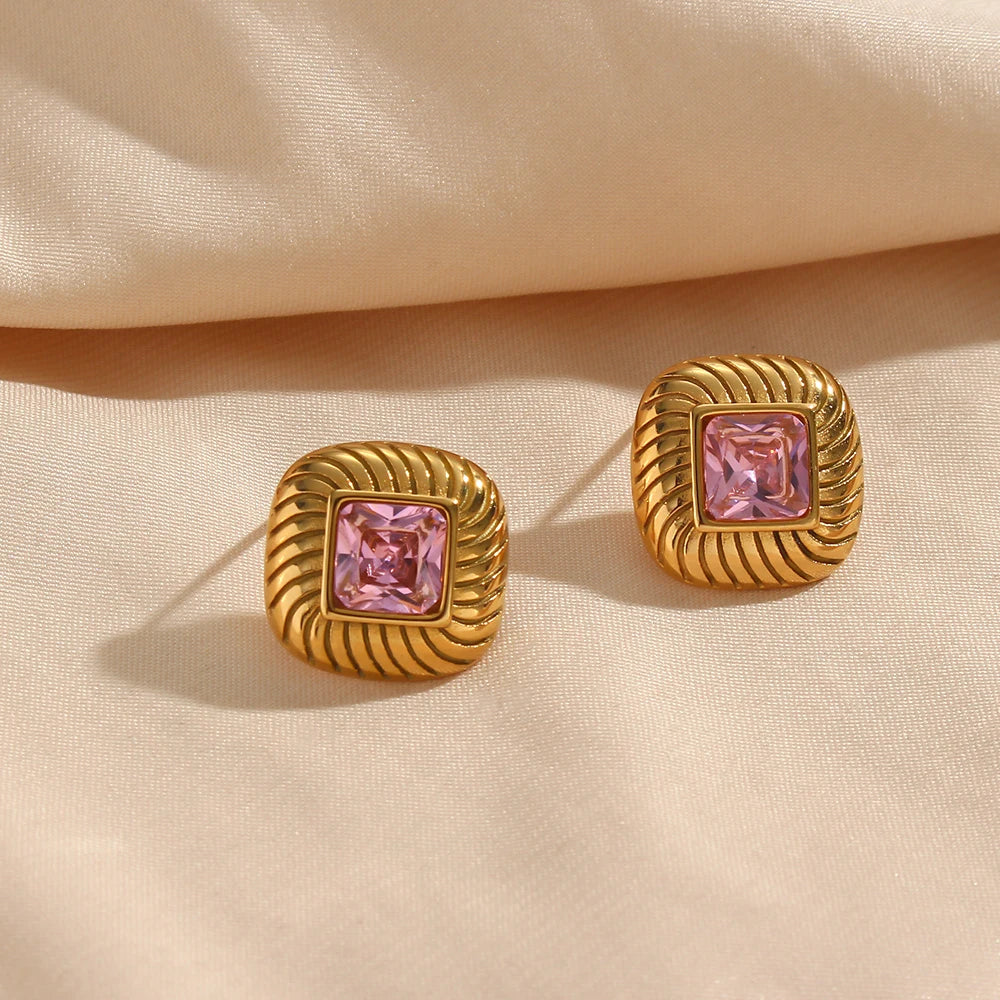 Square Crystal Gold Earrings